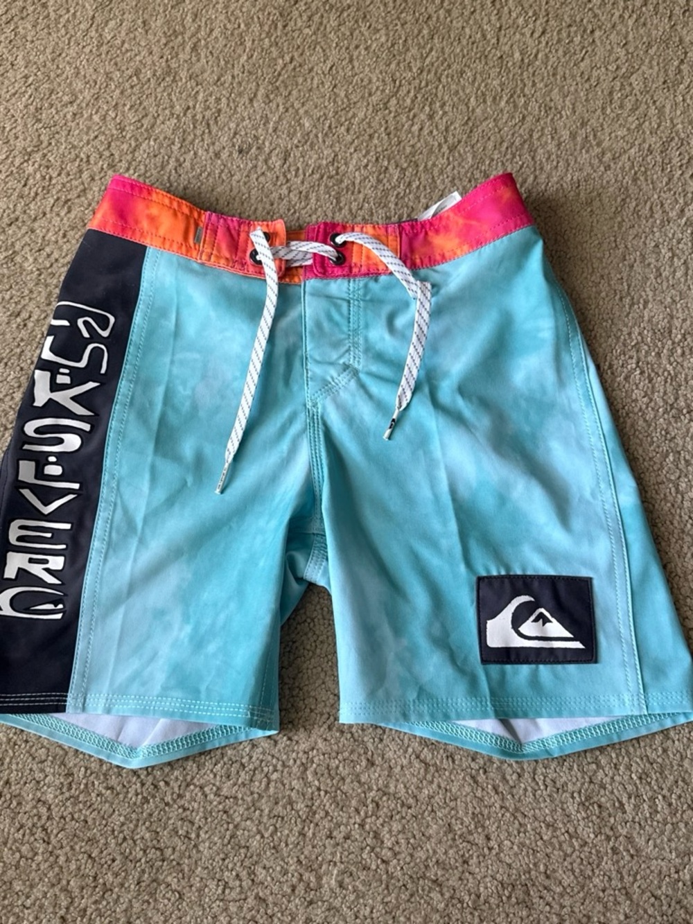 Quiksilver Boys' Turquoise Swim Trunks with Coral-Orange Waistband